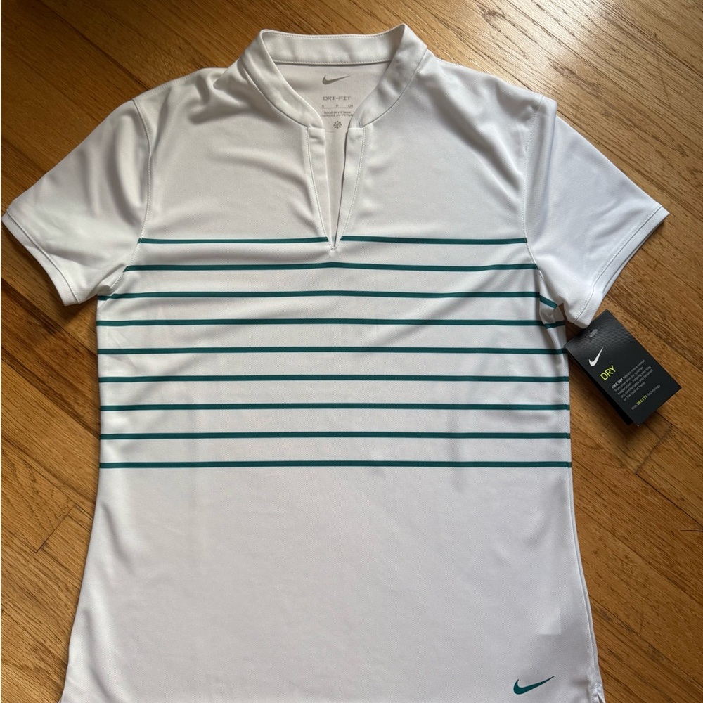 Nike White Shirt with Teal Stripes